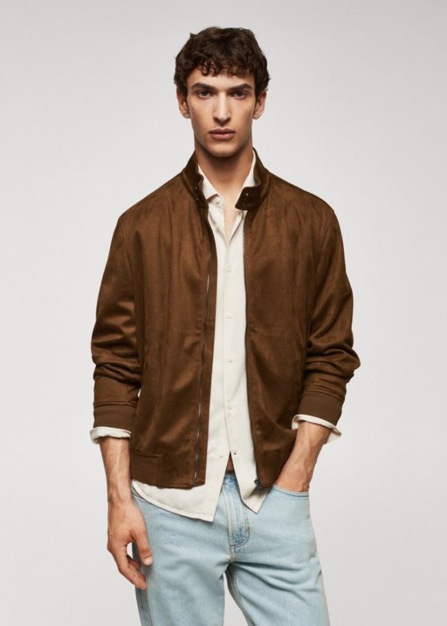 Mango Cazadora bomber efecto ante - Cognac