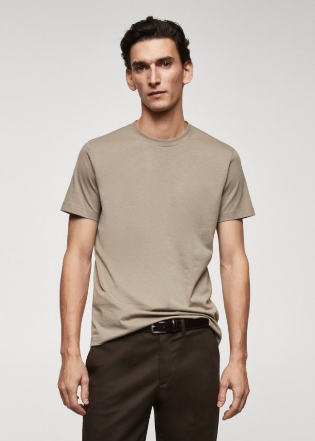 Mango Camiseta básica algodón - Khaki
