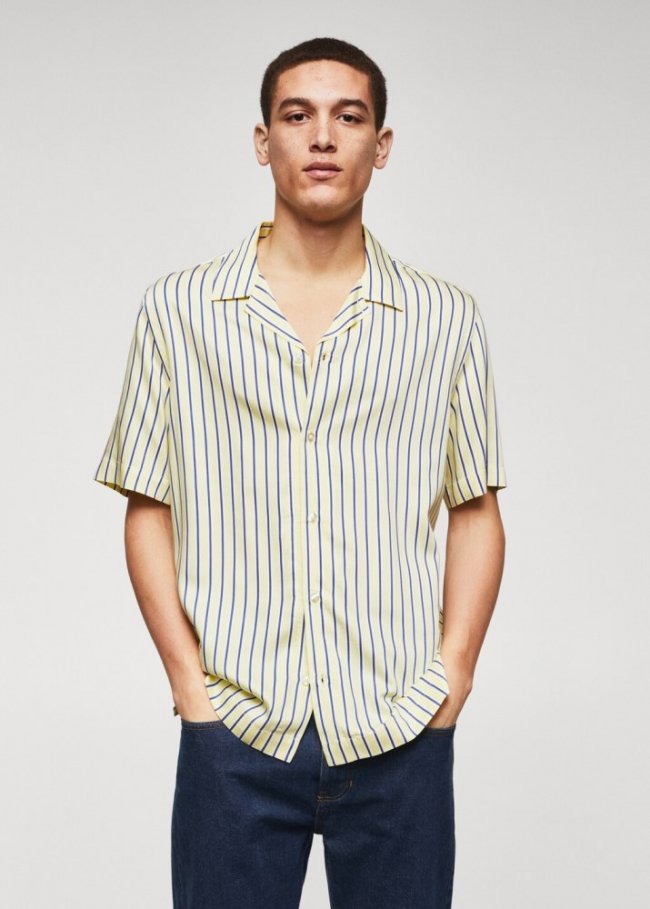 Mango Camisa bowling regular fit rayas - Amarillo