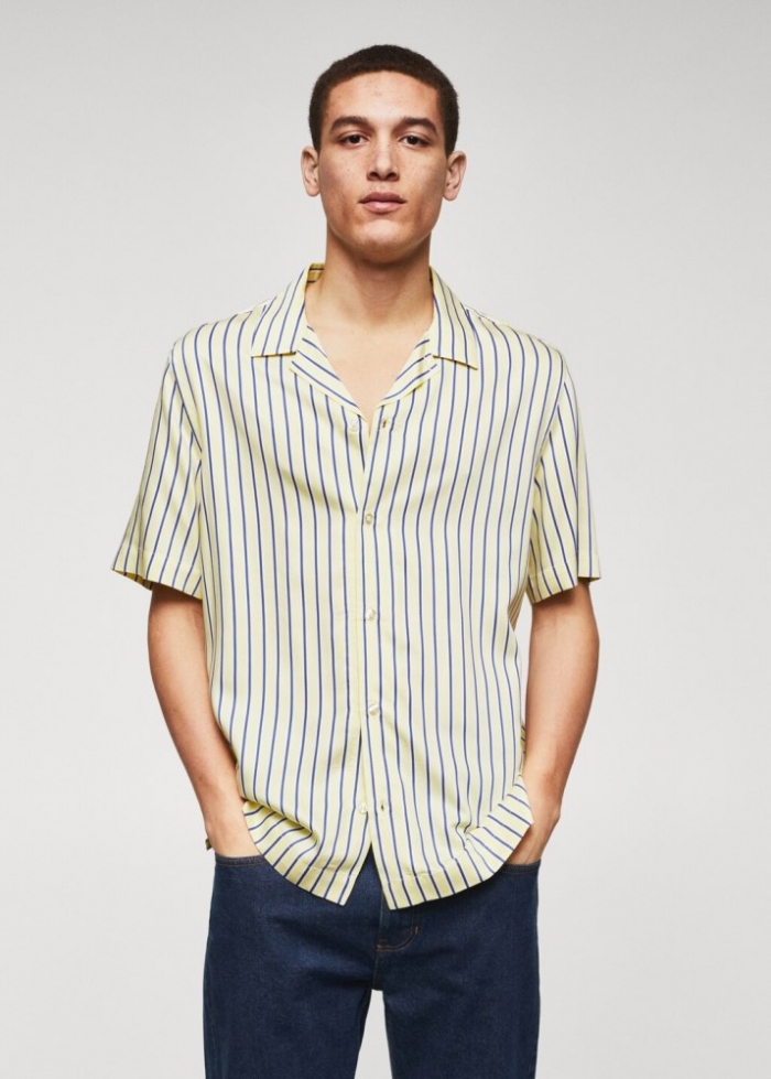Mango Camisa bowling regular fit rayas - Amarillo