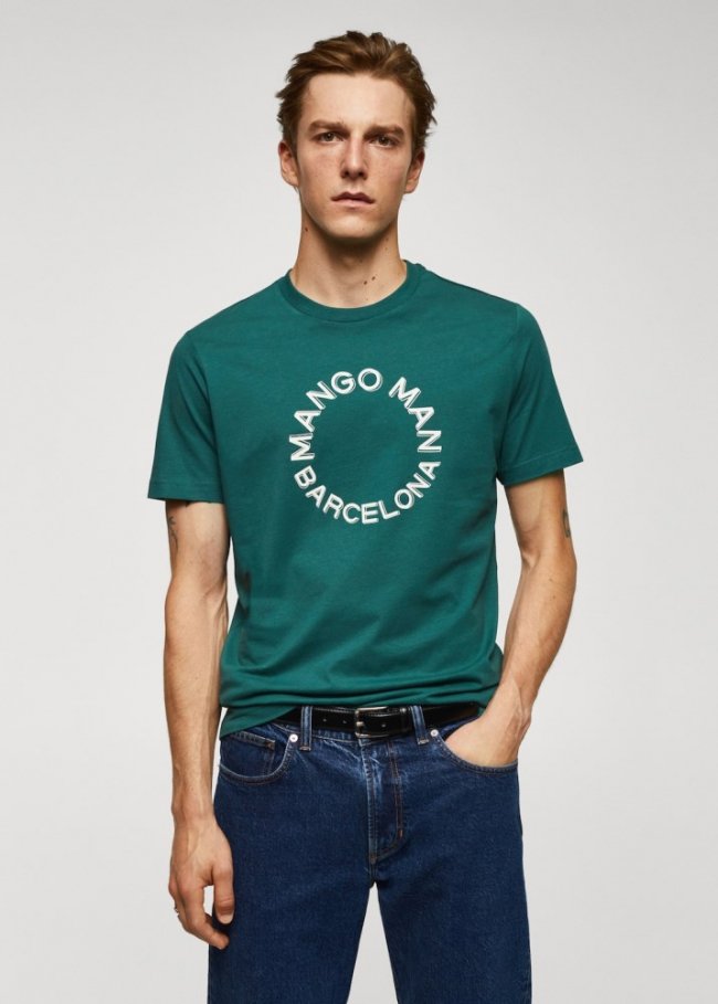 Mango Camiseta logo 100% algodón - Esmeralda