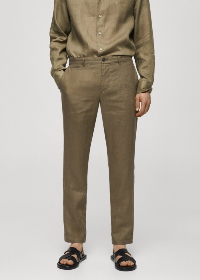 Mango Pantalón 100% lino slim fit - Khaki