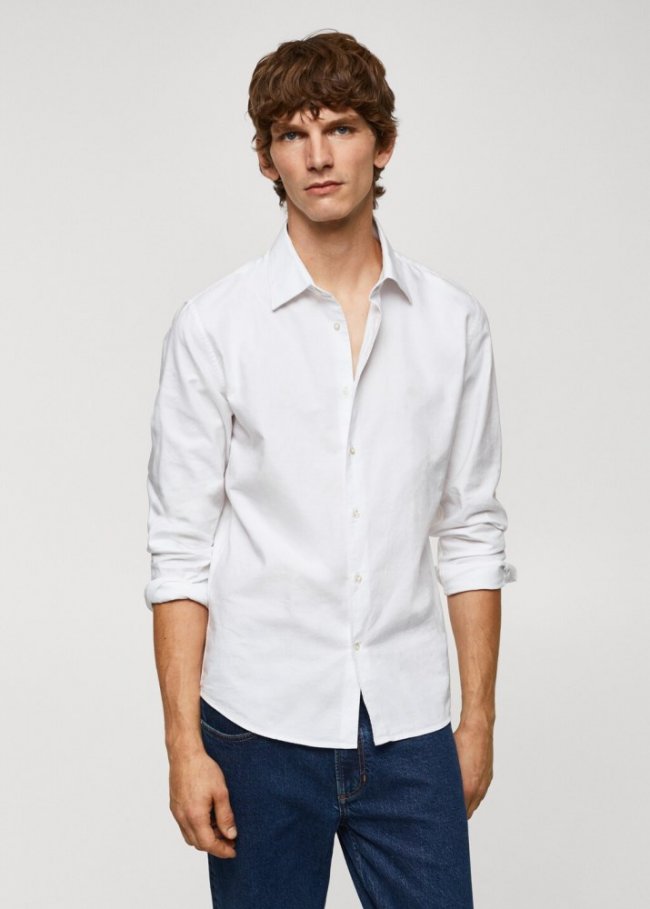 Mango Camisa slim fit algodón Oxford - Blanco