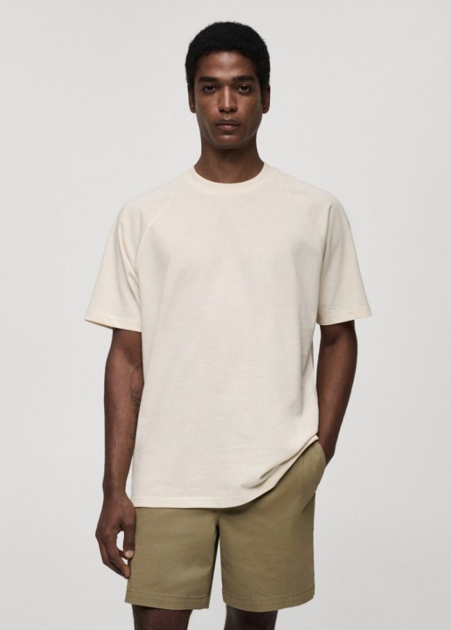 Mango Camiseta algodón relaxed fit - Crudo