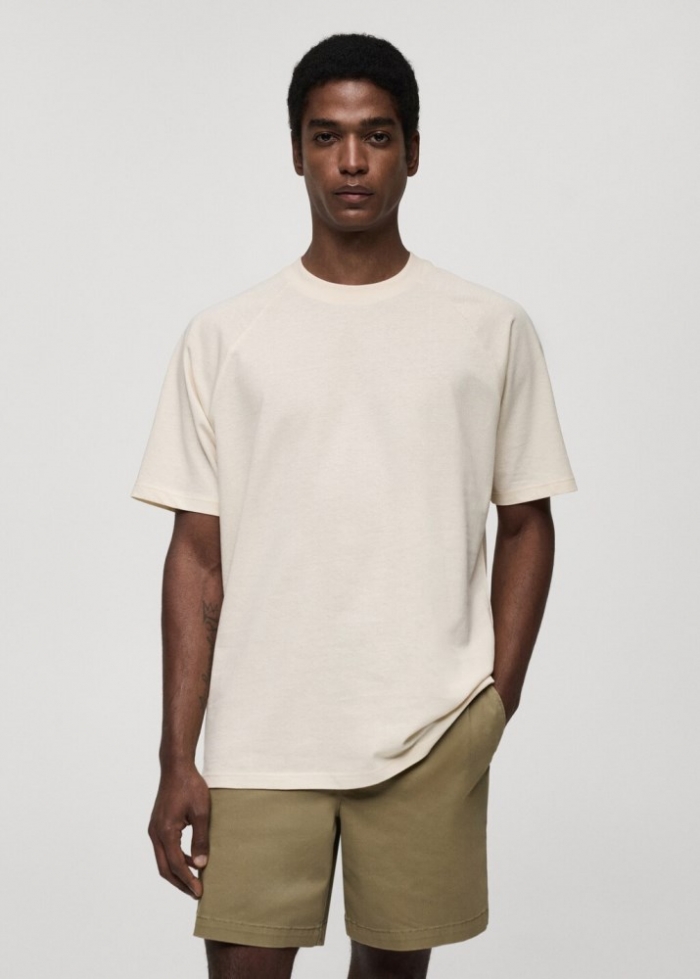 Mango Camiseta algodón relaxed fit - Crudo