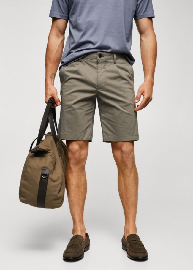 Mango Bermudas algodón pinzas - Marrón medio