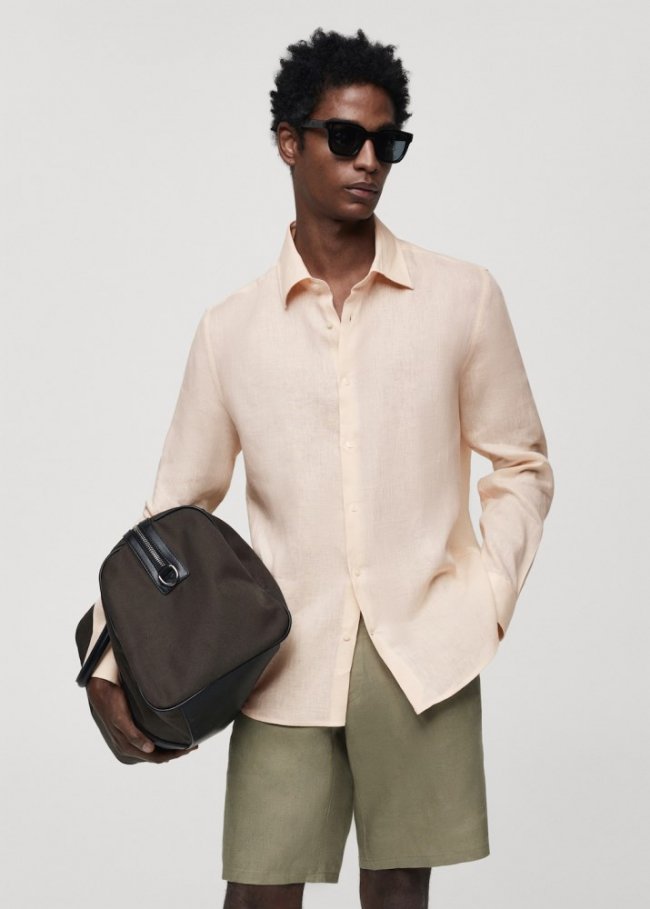 Mango Camisa regular fit 100% lino - Salmón