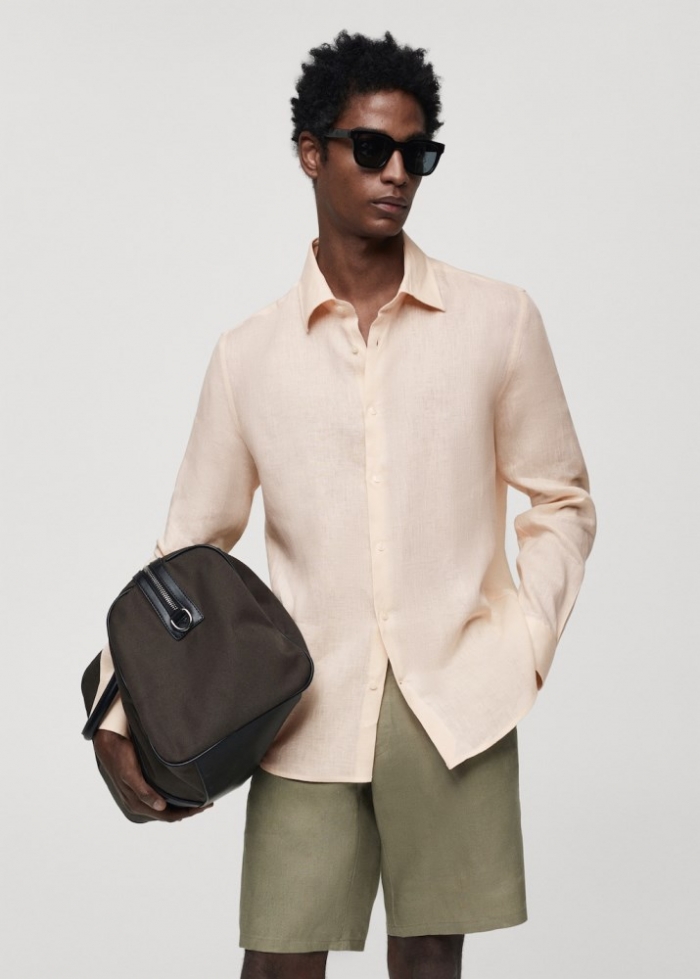 Mango Camisa regular fit 100% lino - Salmón