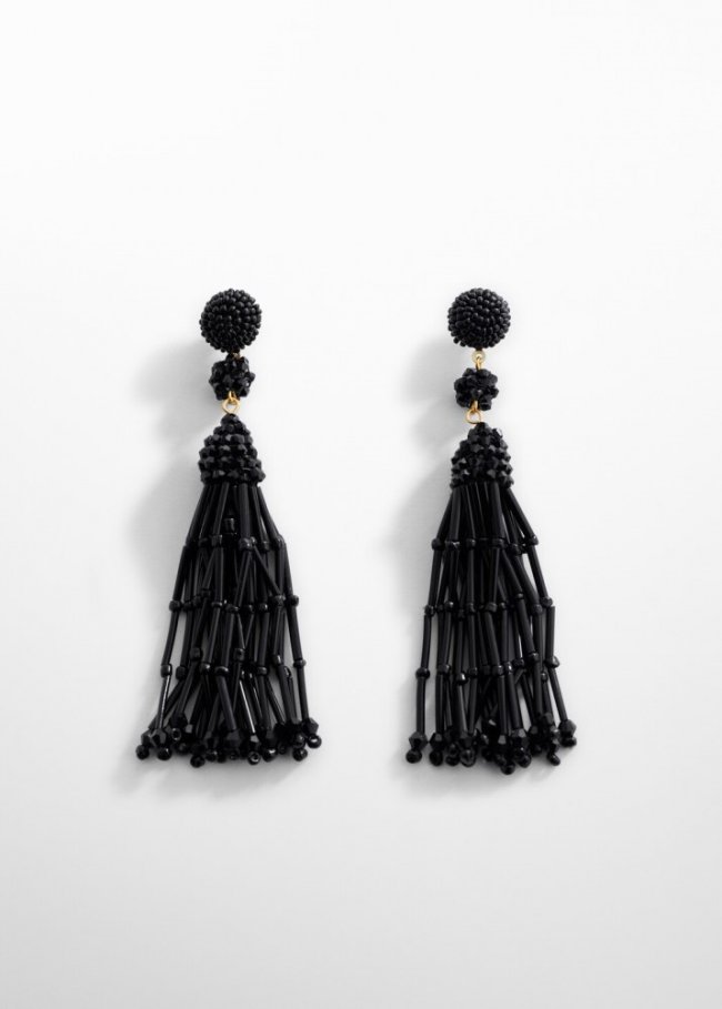 Mango Pendientes largos cristales - Negro