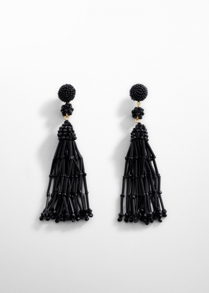 Mango Pendientes largos cristales - Negro
