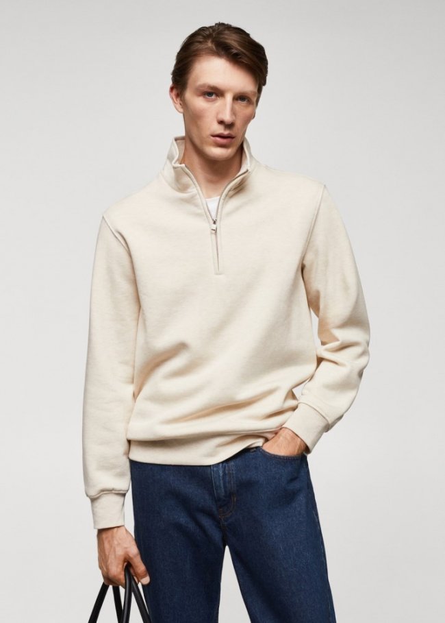 Mango Sudadera algodón cuello cremallera - Arena