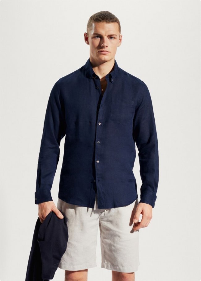 Mango Camisa slim fit 100% lino - Azul marino