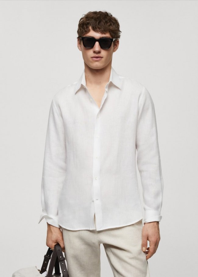 Mango Camisa regular fit 100% lino - Blanco