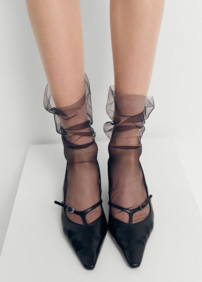 Mango Zapato tacón piel destalonado hebillas - Negro