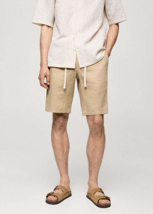 Mango Bermudas 100% lino cordón - Beige