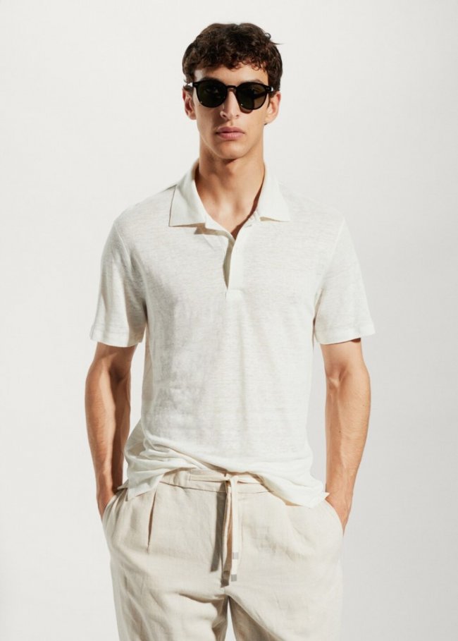 Mango Polo slim fit 100% lino - Crudo
