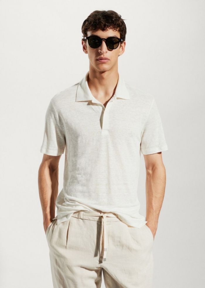 Mango Polo slim fit 100% lino - Crudo