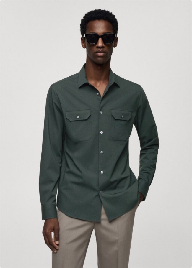 Mango Sobrecamisa bolsillos tejido comfort stretch - Khaki