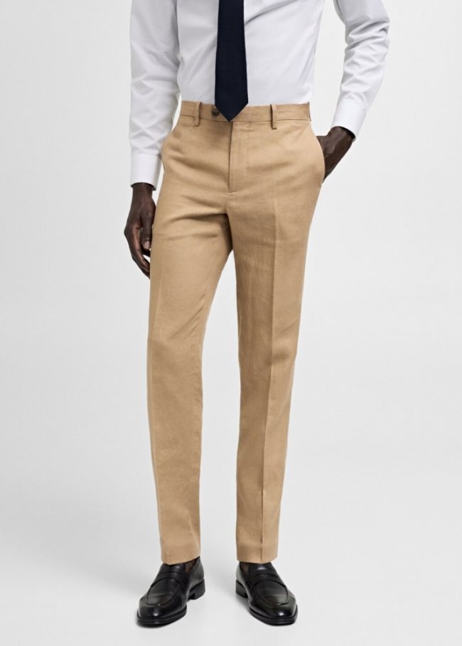 Mango Pantalón traje slim fit 100% lino - Marrón medio