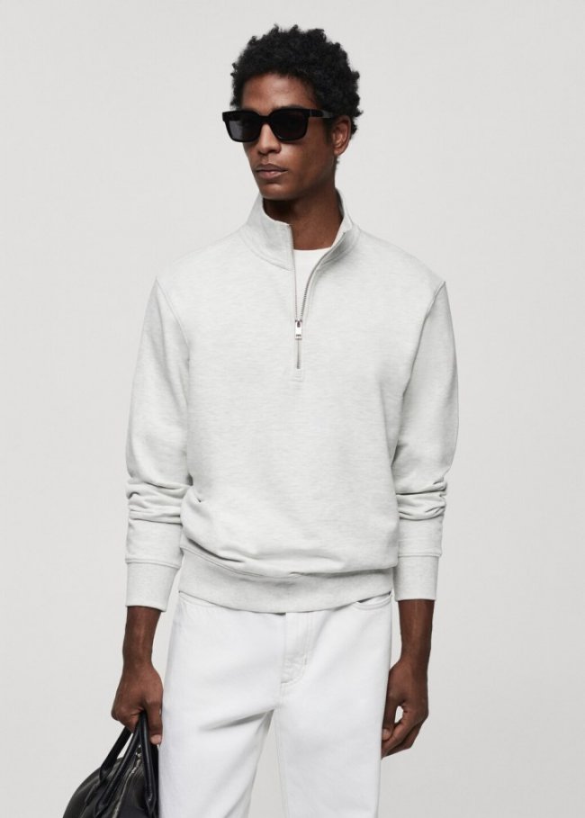 Mango Sudadera algodón cremallera - Gris claro vigoré