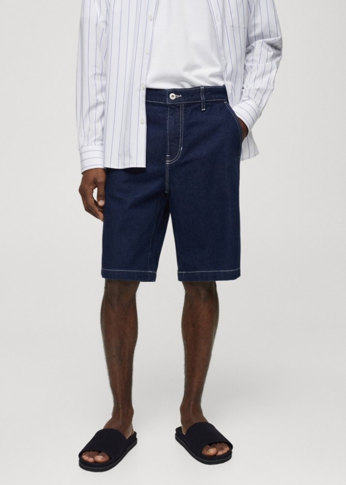 Mango Bermudas vaqueras algodón - Azul