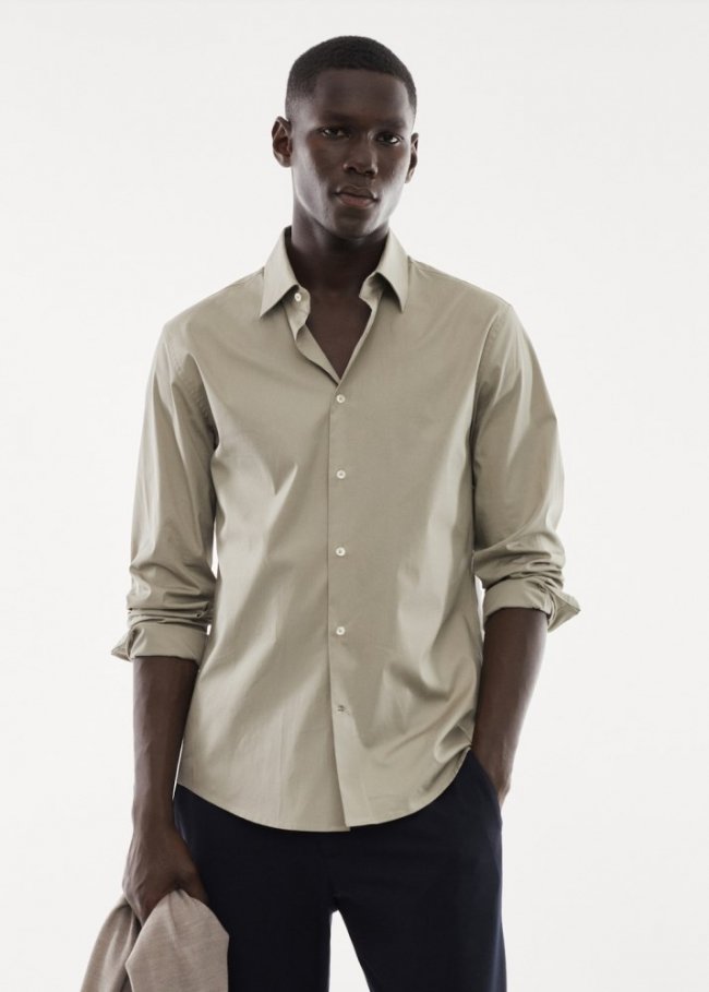 Mango Camisa slim fit algodón stretch - Marrón medio