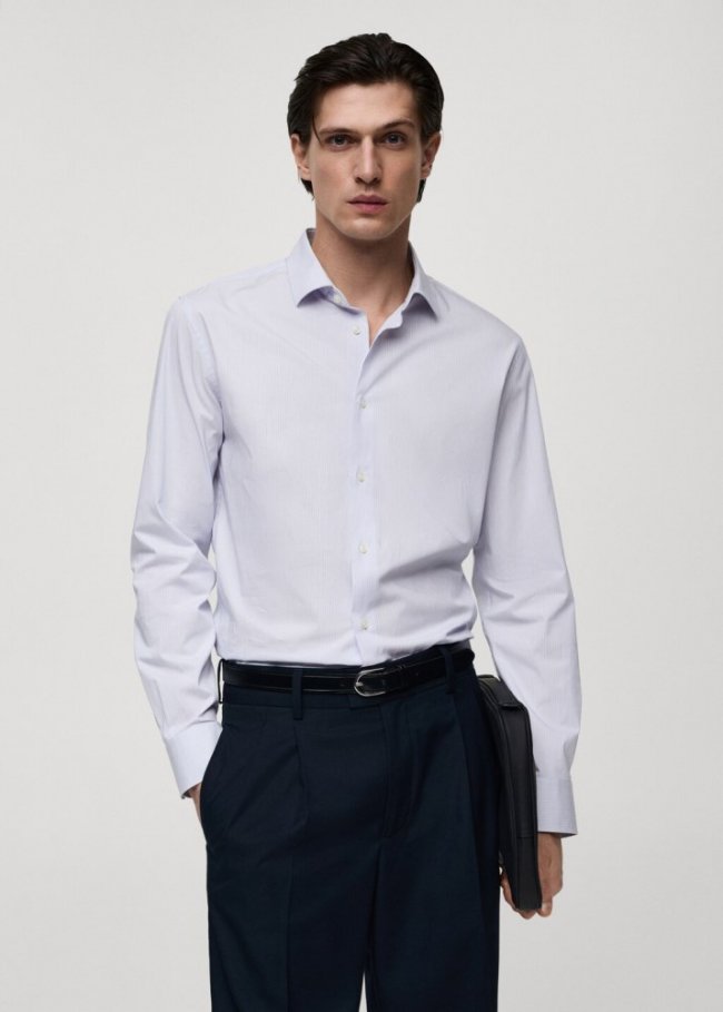 Mango Camisa slim fit algodón mil rayas - Blanco