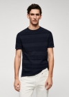 Mango Camiseta punto algodón estructura rayas - Azul marino