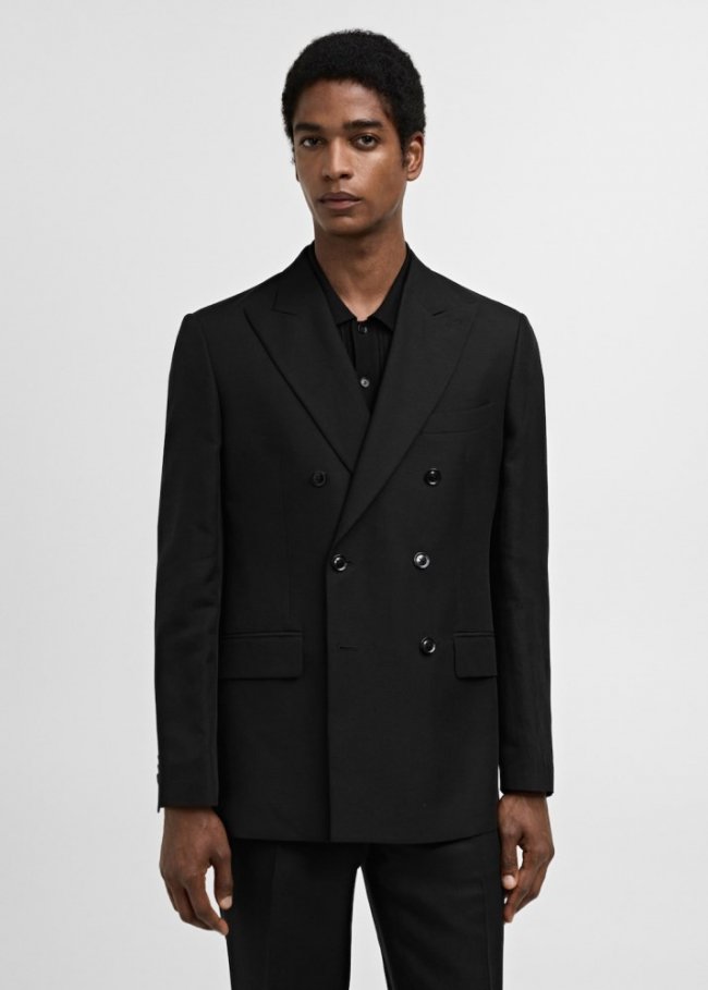 Mango Americana de traje cruzada lyocell lino - Negro