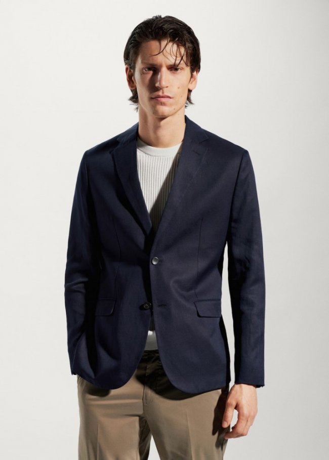 Mango Americana traje slim fit lino - Azul marino