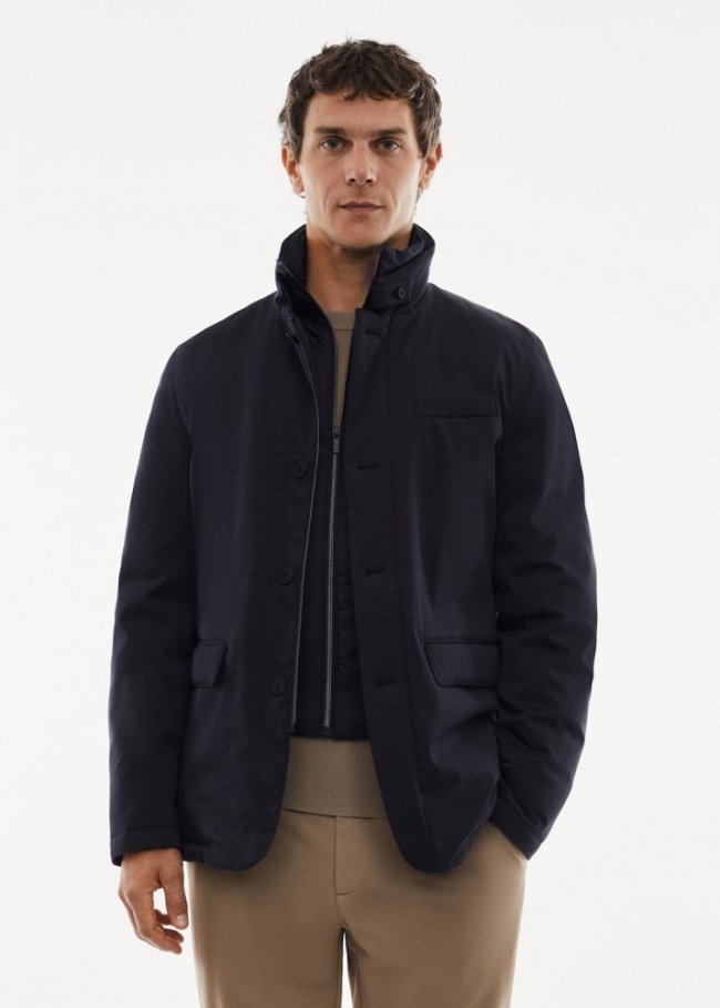 Mango Chaqueta water repellent relleno pluma - Azul marino