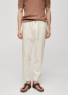 Mango Pantalón slim fit lino cordón - Blanco roto