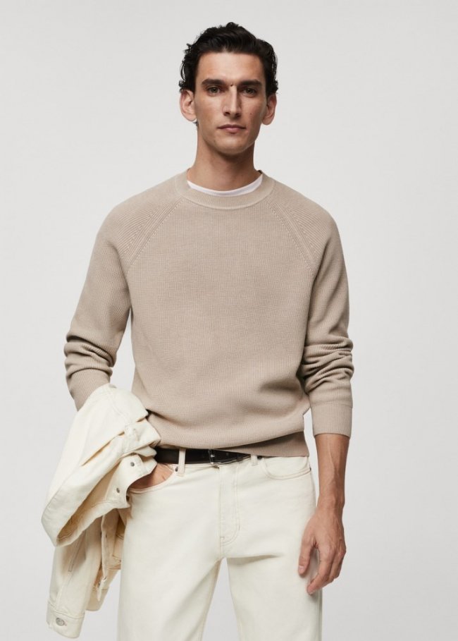Mango Jersey canalé cuello redondo - Gris claro/pastel