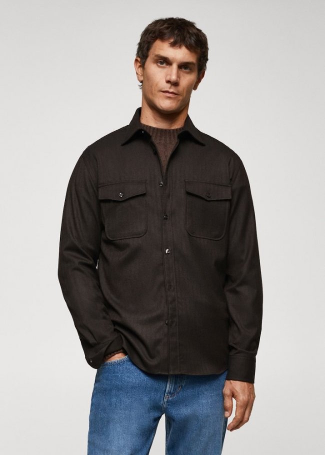 Mango Sobrecamisa algodón bolsillos - Marrón