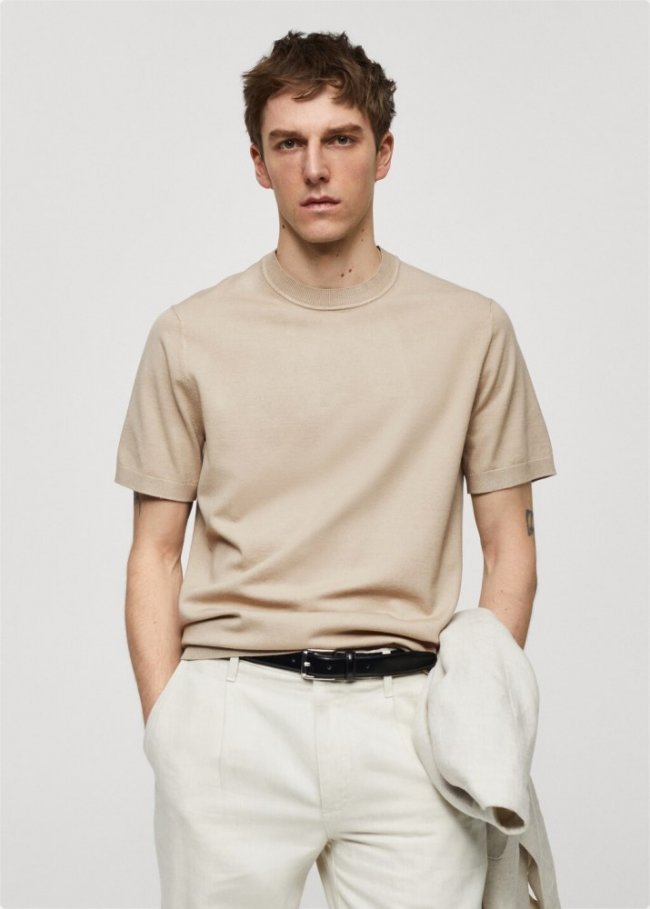 Mango Camiseta punto fino - Beige