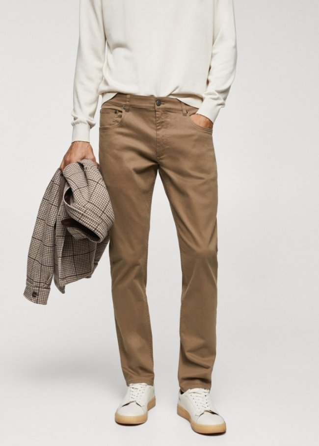 Mango Pantalón slim fit algodón elástico - Beige