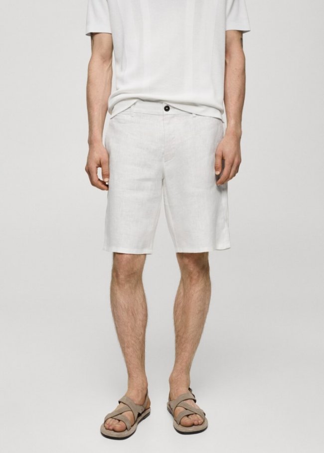 Mango Bermudas slim fit 100% lino - Blanco