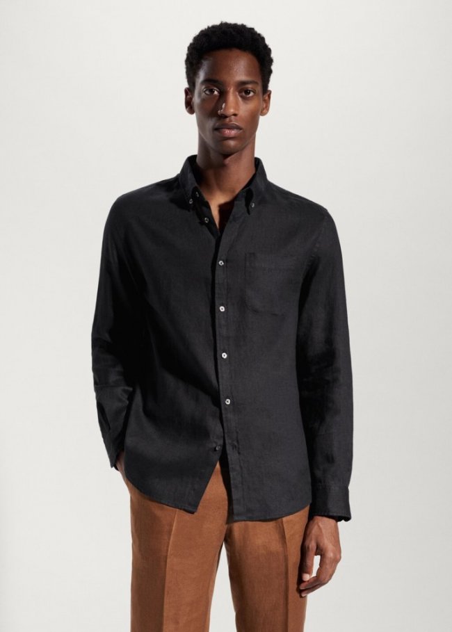 Mango Camisa slim fit 100% lino - Negro