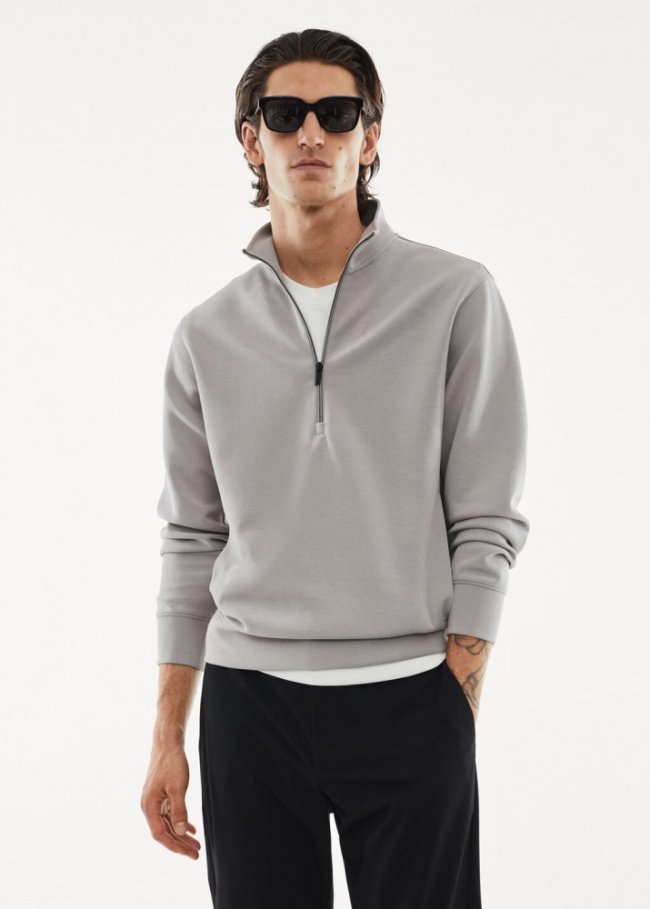Mango Sudadera transpirable cuello cremallera - Gris hielo