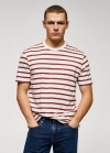 Mango Camiseta punto algodón modal rayas - Rojo