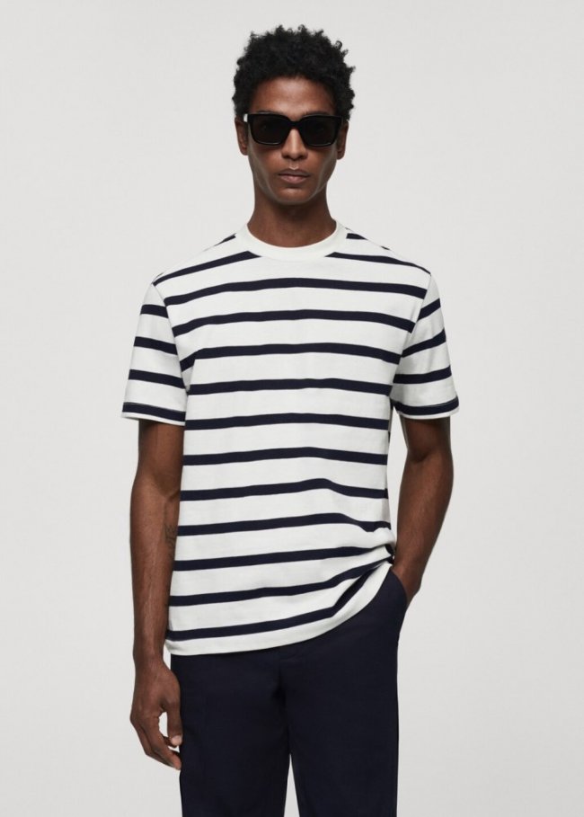 Mango Camiseta algodón rayas - Crudo