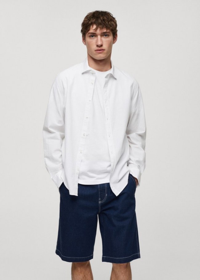 Mango Camisa 100% algodón seersucker - Blanco