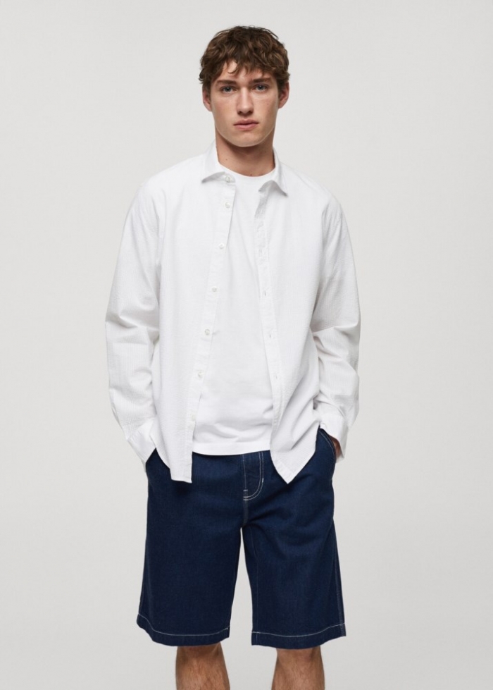 Mango Camisa 100% algodón seersucker - Blanco