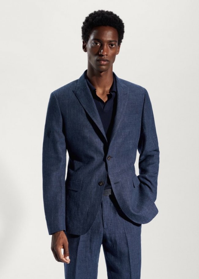 Mango Americana traje 100% lino - Azul marino