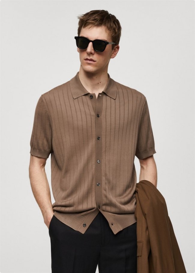 Mango Polo punto botones - Verde oscuro