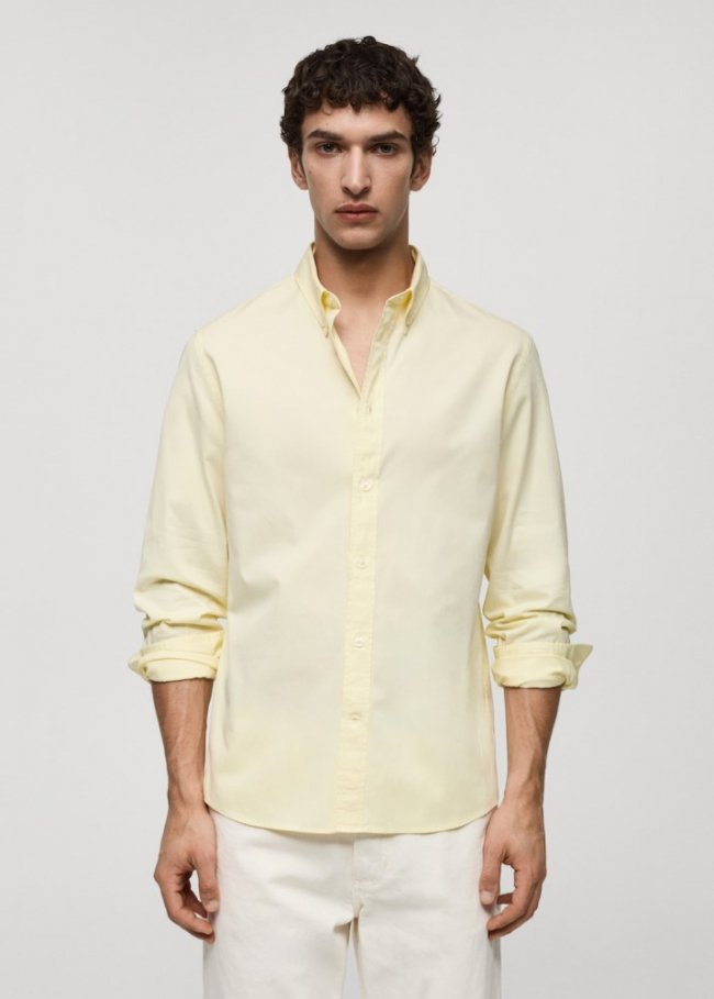 Mango Camisa 100% algodón regular fit - Amarillo