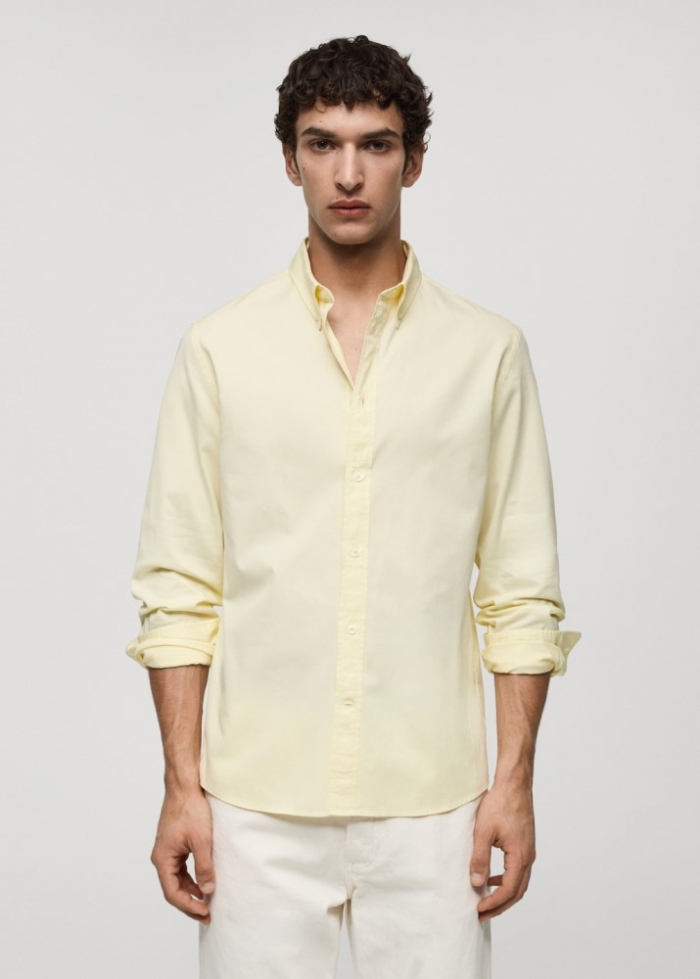 Mango Camisa 100% algodón regular fit - Amarillo