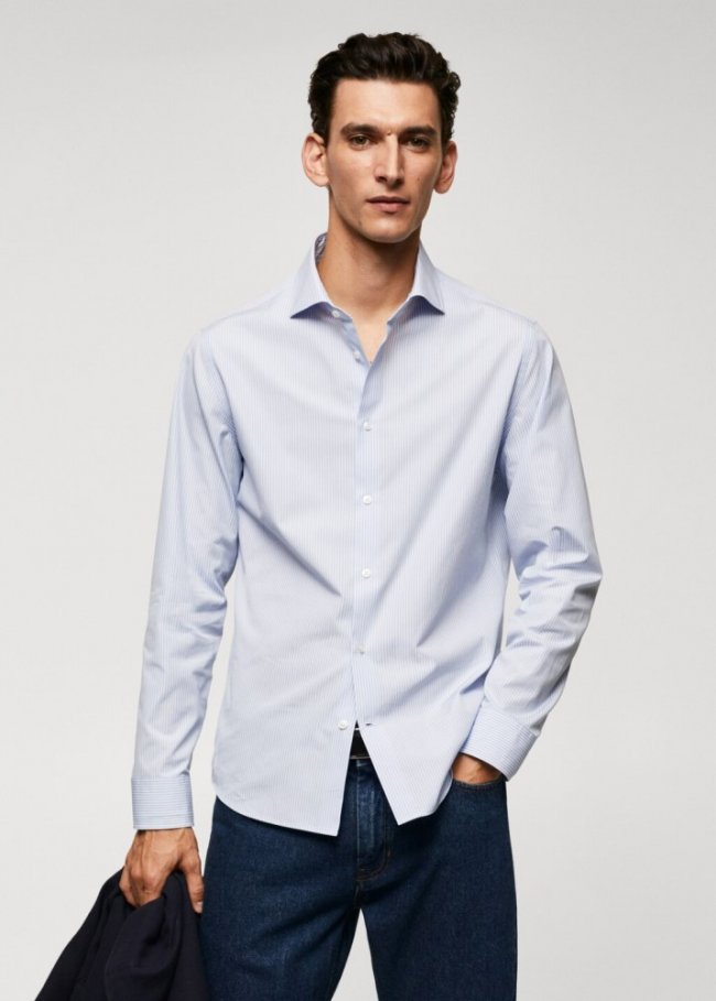 Mango Camisa slim fit 100% algodón - Azul