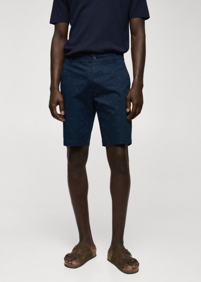Mango Bermuda slim fit algodón microestampado - Azul marino