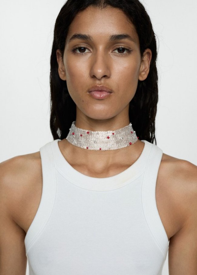 Mango Choker malla abalorios - Plata